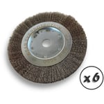 Lot de 6 brosses circulaires inox ø 175 mm Epaisseur 1 rang Fil souple 0.20 mm ondulé Alésage 20 mm + réducteur bague 16/12 mm Touret meuleuse