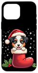 Coque pour iPhone 16 Pro Max Australian Shepherd Christmas Stocking Puppy Dog Lover