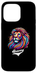 Coque pour iPhone 14 Pro Max Lion coloré avec inscription « Bravery »