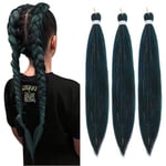 Braiding Hair Pre Stretched - 26 Inch Pre Stretched Braiding Hair Soft Yaki Texture 3 Packs Crochet Hair Extensions Braids for Black Women (26 Inch(3Packs), 1B/Blue/Green-Tinsel)