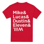 Stranger Things - Mike Lucas Dustin Eleven & Will Names Unisex T Shirt, Red, XX-Large