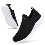 Basket Femme Respirantes Slip on pour Sneakers Femmes Chaussure de Running Fitness Légères Sneakers,Noir Blanc,42 EU