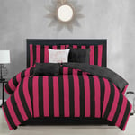 Juicy Couture Cabana Stripe Reversible Bedding Set - Queen/Full Size - Black and Hot Pink Stripe Print – 6 Piece Set – Includes 1 90" x 90" Comforter, 3 Decorative Pillows, 2 Shams