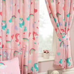 I BELIEVE IN UNICORNS FULLY LINED CURTAINS 54" DROP RAINBOWS HEARTS