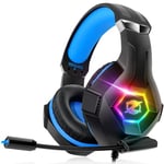 Ozeino Casque Gaming pour PS5 PC PS4, Casque Gamer pour Micro RGB 7 Couleurs Transducteurs 50mm Stéréo Basse Micro Anti-Bruit Réglable Compatible avec Switch Xbox Series X & S-Bleu Nior