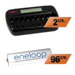 Japcell BC-800S-laddare 2 st. + 96 st. eneloop AA LR06 uppladdningsbara batterier (2100 cykler)