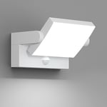 Klighten 24W Applique Exterieur/Intérieur LED avec Détecteur de Mouvement, Lampe murale avec LED Panneau Rotatif, IP65 Éclairage Mural pour Terrasse Entrée Jardin, Blanc, Blanc Froid 5700K-6000K