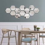 Sollbry - Autocollant mural miroir, 12 pièces, autocollant de miroir amovible, décoration murale en acrylique, carrelage hexagonal, miroir mural pour