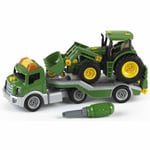 Traktori ja traktori perävaunussa John Deere