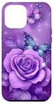 Coque pour iPhone 14 Plus Jolie rose violette et papillon avec étoiles et papillons