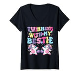 Womens Friends Twinning With My Bestie Funny Spirit Week Girls V-Neck T-Shirt