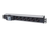 Intellinet 19" 1.5U Rackmount 6-Way Power Strip - German Type", With Double Air Switch, No Surge Protection, 1.6M Power Cord - Strømfordelerenhet (Kan Monteres I Rack) - Utgangskontakter: 6 - 1.5U - 19"