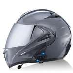 Bluetooth Casque Moto Modulable Double Visière Anti-buée Anti-Collision Visière pour Scooter Full Face Casque Jet Miroir Modulaire Casque Flip Quatre Saisons ECE Homologué G,L