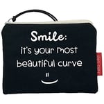 Hello-Bags. Wallet/Wallet/Card Holder Outer : 100% Cotton with Zip and Inner Lining. Includes Kraft Gift Envelope. Model: Smile. Colour: Ecru/Black. 14 x 10 cm., Black/White, Contemporary