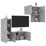 Tv-møbel til væg 4 dele konstrueret træ betongrå