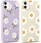 2 Pièces Violet Coque Pour Apple Iphone 11 6,1"" Motif De Fleurs Et Feuilles Fille Femme Étui, Housse De Protection Antichoc Tpu Mignon Aesthetic Design Case Cover Pour Iphone 11, Beige