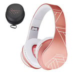 PowerLocus Casque Bluetooth sans Fil, Casque Audio stéréo Pliable Filaire avec Micro intégré, Micro SD/TF, FM pour iPhone/Wiko/Samsung/iPad/PC (Or Rose)