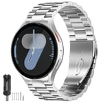 SUNDAREE Bracelet Compatible avec Samsung Galaxy Watch 7 44MM 40MM/Watch 6 Classique 47MM/Watch 5 Pro,No Gap Homme Acier Métal Montre Smartwatch Band pour Watch 7/FE/6/5/4 46MM 45MM 43MM 42MM,Argent