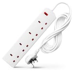 DESIRETECH White Electric Extension Lead - 4 Gang, 10 Metre Cable with UK Plug & 3 Pin Socket - Wall Mountable & Multi Socket Mains Strip for Home, Bedroom, Kitchen, & Office (1 Pack)