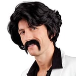 Boland 86346 - Perruque Chuck avec moustache, années 70, gangster, popstar, style italien, St Pauli, Kiez, Reeperbahn, carnaval, Halloween, Mardi gras, soirée à thème