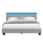 Angel - Solide et Confortable Lit 160x200 avec Sommier + Tête de Lit avec Eclairage LED Couleur Gris + Pieds en 10 cm pour Matelas en - 13 Lattes - revetement PVC Simili Facile d'entretien - Mont