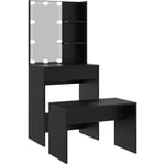 Helloshop26 - Ensemble de coiffeuse avec tabouret avec led 60 x 40 x 140 noir bois d'ingénierie cm