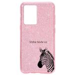 Coque Iphone 12 MINI paillettes rose zebre jungle personnalisee