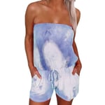 Kvinnor Tie-dye Gradient Tube Top Jumpsuit Grey Blue S