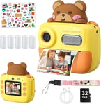 Appareil Photo pour Enfants Impression instantanée Appareil Photo numérique pour Enfants 1080P HD 4800W Double caméra avec TF 32G 5 Rouleaux Papier Photo et 6 stylos de Couleur Caméra vidéo