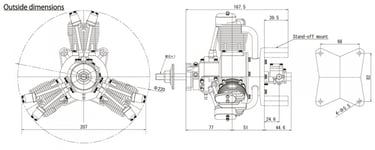 GreatPlanes Saito FG-60R3 60cc 4-takt 3-cyl Radial Bensin motor