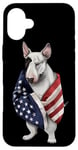 Coque pour iPhone 16 Plus Bull Terrier Dog Patriot Wrap dans le drapeau des États-Unis Amérique