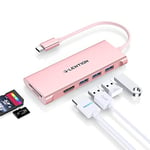 LENTION Hub USB C avec HDMI 4K, 3 x USB 3.0, Lecteur de Carte SD/TF, Adaptateur USB C Multiport Compatible Nouveau MacBook Air/Pro 2023-2016, iPad, iPhone 15 Plus Pro Max, etc (C34, Or Rose)