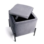 Intempora - Pouf Tabouret Coffre de Rangement, Repose Pied, Convertible en Table D'appoint Gris Anthracite 43x43x45CM