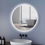 Meykoers Miroir salle de bain rond avec Interrupteur tactile, Dimmable lumineux Miroir Mural LED 70cm - Lumière Blanche Froide/Chaude/Neutre