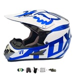 Casque Enfant Moto,Casque Moto Cross Enfant avec Design Fox Casque Cross Enfant avec Gants/Lunettes/Masque/Filet à Elastique(6 PCS) Convient pour Toutes Les Saisons (59-60CM)