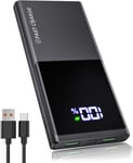 Batterie Externe 10000mah, Ultra Mince Power Bank Charge Rapide 3 Sortie 2 Entrée(3a), Batterie Portable Usb C (In/Output) Avec Affichage Led Compatible Avec Iphone Samsung Xiaomi Airpods