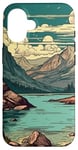 Coque pour iPhone 16 Rocky Mountain Lake Vintage Paysage graphique