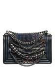 Pre-loved CHANEL 2014 Chain Strap Embellished Boy Shoulder Bag, Dark Blue