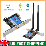 2.4G/5G Wireless Gigabit LAN Adapter Bluetooth 433Mbps WiFi PCI-E Network Card