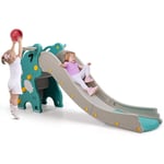 Goplus - Toboggan Enfant 4 en 1, avec Panier de Basket et Jeu de Lancer d'Anneaux, pour Enfants 1-6 Ans, Charge 50KG, Dinosaure Vert