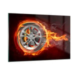 Impression sur Verre 120x80cm Tableaux Image Photo Wheel Flames Rim Decoration