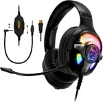 WarCry G-W10 Casque Gamer RGB - Son Surround 7.1 Virtuel Logiciel - PS5, PS4, Xbox One/Series, Switch, PC, Mac, Smartphones, tablettes - Télécommande - Microphone Détachable