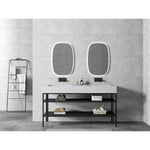 Lavabo mural en fonte minérale TWG16 - 153 x 45 x 15 cm - couleur au choix - base en acier inoxydable noir mat en option Blanc mat, Console sur pieds