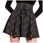 HINK Woman Dress Sexy,Women Fashion Retro Punk Plaid Print Skirt Strap Zipper Short Skirt Blue,Ladies Dress For Valentine Easter