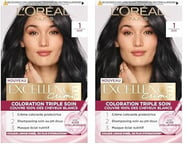 L’ORÉAL PARIS - Coloration Cheveux Permanente Triple Soin - Couvre 100% des Cheveux Blancs - Excellence Crème - Nuance : Noir (1) (Lot de 2)