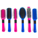 6Pc QUALITY HAIR BRUSHES Professional Styling/Blow Dry Brush Kit/Set PINK/BLUE