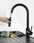 ANYCEE Robinet Evier Cuisine Douchette Noir, Mitigeur Cuisine Rabattable avec 2 Modes de Pulvérisation, Robinetterie de Cuisine Acier Inoxydable 304, Robinet Flexible Pivotant à 360°