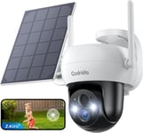 2K Camera Surveillance Wifi Exterieure Sans Fil Batterie-Caméra 360°Exterieur Panneau Solaire,Vision Nocturne Couleur, Audio Bidirectionnel, Alarme Lumineuse Et Sonore,2.4Ghz,Q02