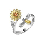 Justerbar Anti-stress Ring Med Blomma Och Insekt Silver/guld/gul