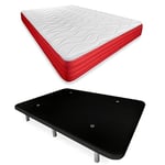 DUÉRMETE ONLINE Lit Complet avec Matelas Lite Réversible + Base Tapissée Renforcée Couleur 6 Pieds Bois 90 x 190 cm